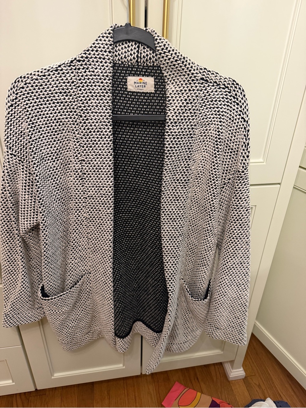 Marine Layer Black and White Open-Knit Pocket Cardigan